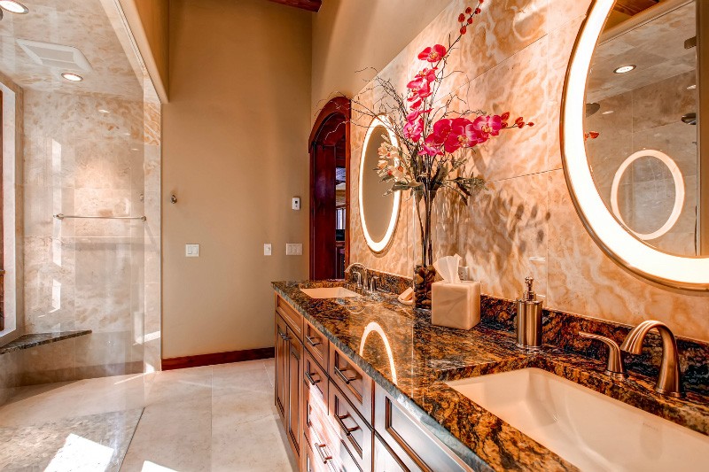 bathroom with marble tops