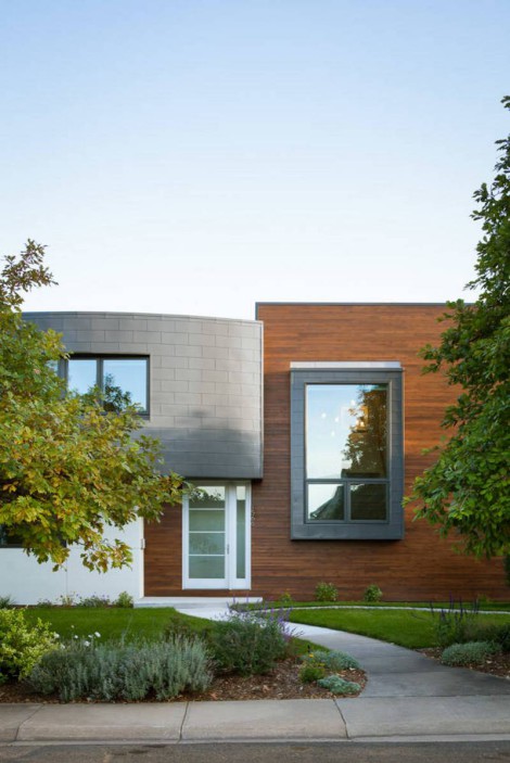 combo of wood glass and grey stucco