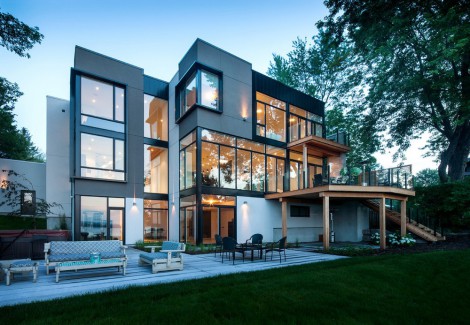 metallic ottawa river home with wood