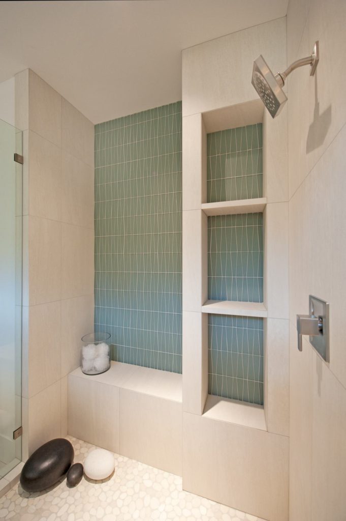 minimalist blue tiles bathroom
