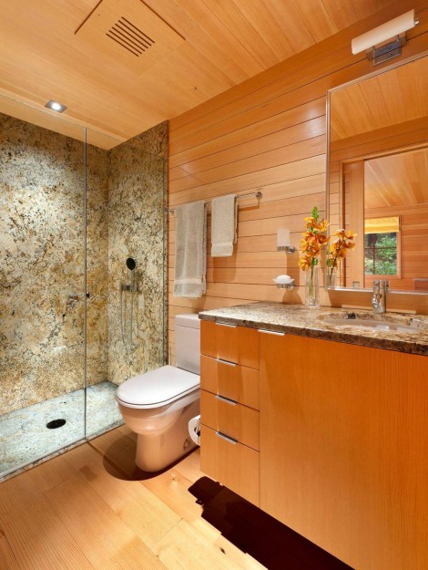 natural materials in small bathroom