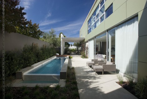 small and narrow courtyard with pool