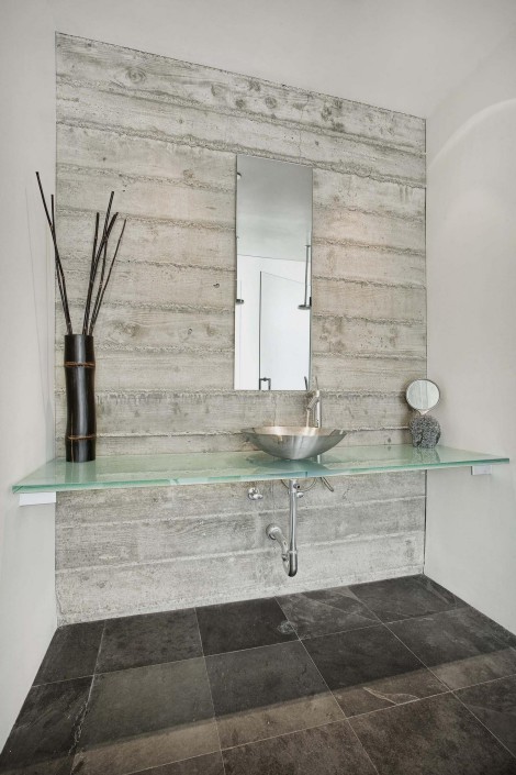 soapstone bathroom floor with glass counter