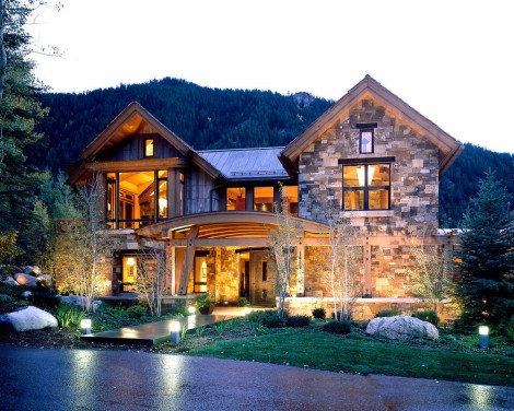 stone and wood facade with wide porch