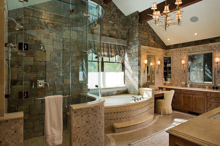 stonework bathroom with intricate detail