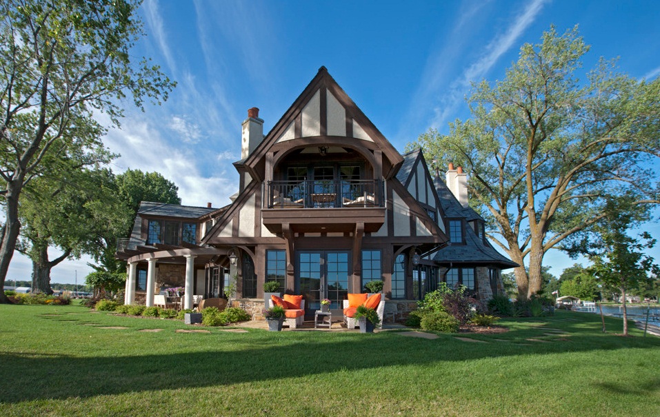 tudor style lakeside home