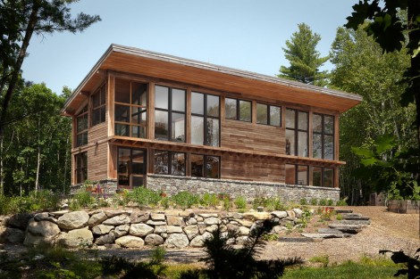 contemporary wooden home on pemaquid pond