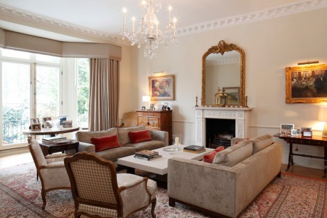 gold mirror and white fireplace