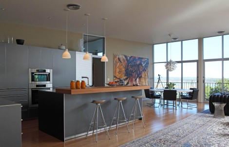 open floor plan space kitchen island