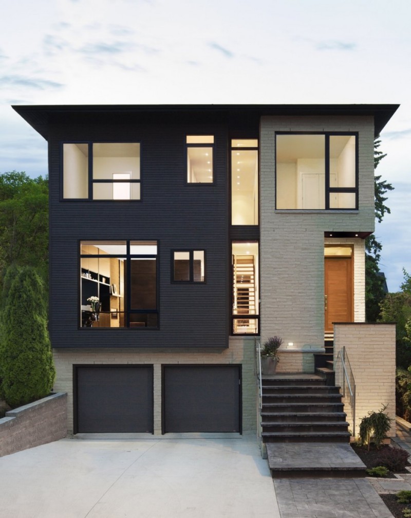 two tone facade of house greyscale