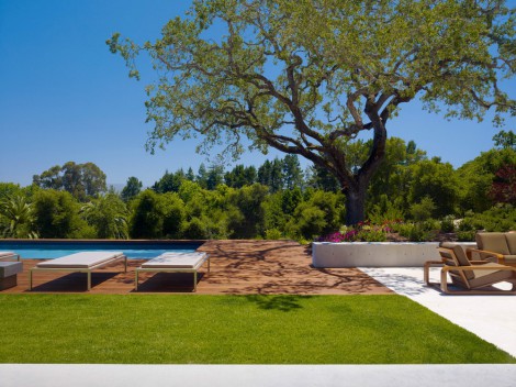 wooden deck over the pool