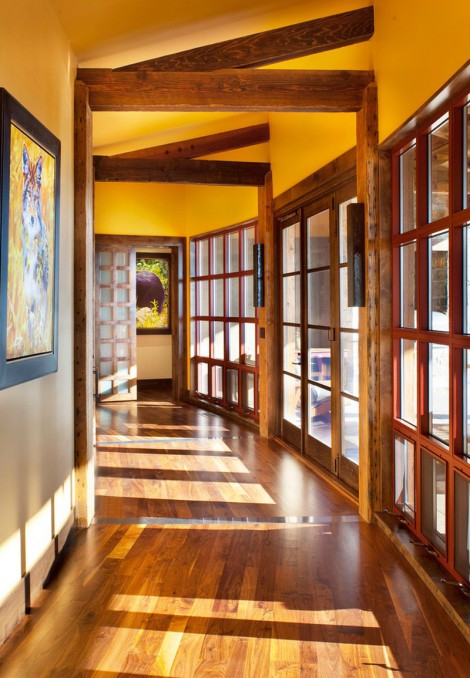 yellow ceiling wood beams and natural light