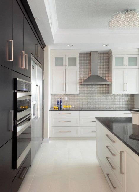 white floor tiles and cabinetry